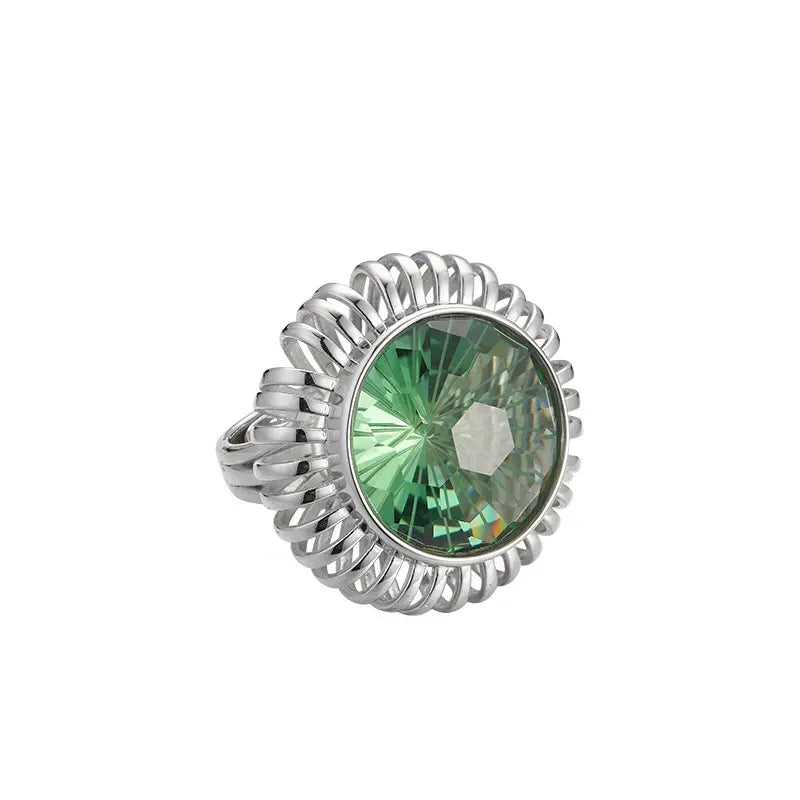 Round Engagement Ring 5*5mm 925 Silver Synthetic Green Crystal
