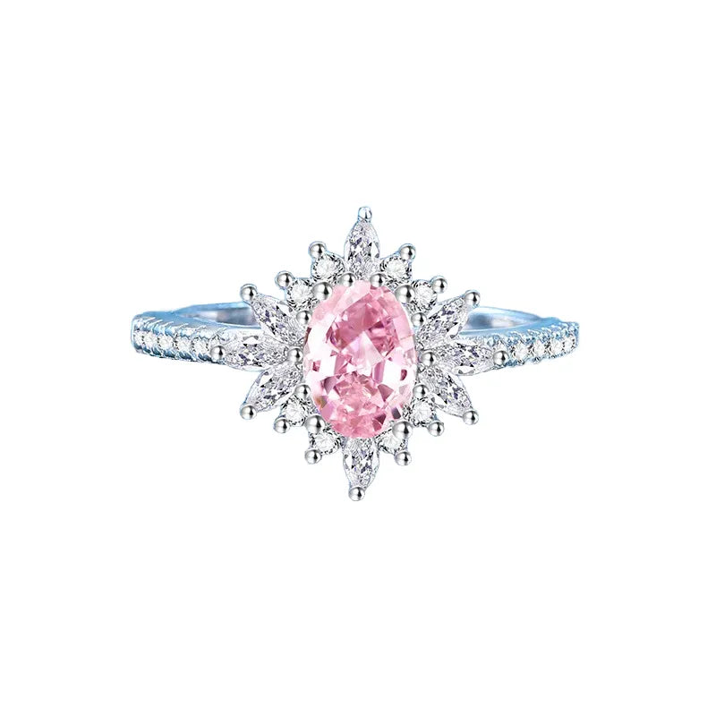 Oval Engagement Ring 2ct 5*7 925 Silver Pink High Carbon Diamond