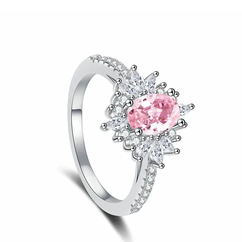 Oval Engagement Ring 2ct 5*7 925 Silver Pink High Carbon Diamond