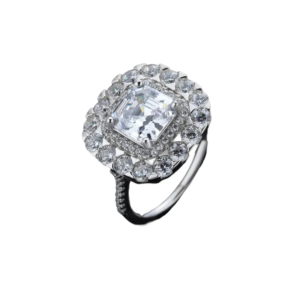 Asscher Engagement Ring 8mm 925 Silver Zircon