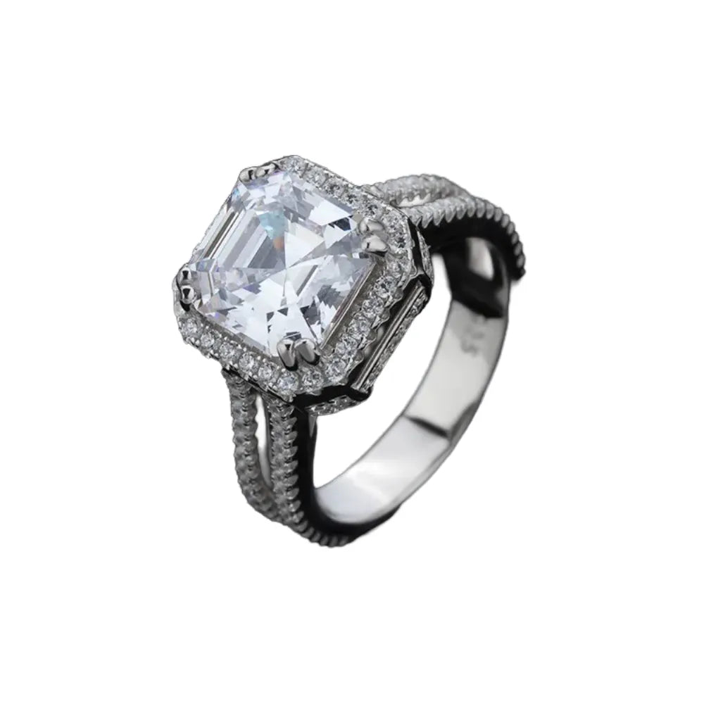 Asscher Engagement Ring 9mm 925 Silver Zircon