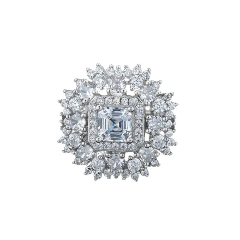 Asscher Engagement Ring 6mm 925 Silver Zircon