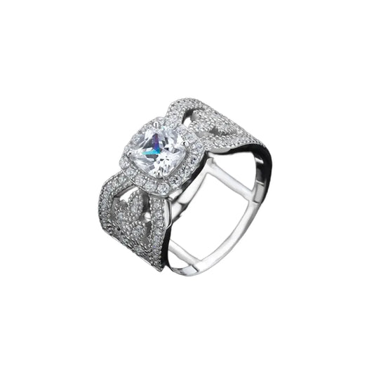 Cushion Engagement Ring 6mm 925 Silver Zircon