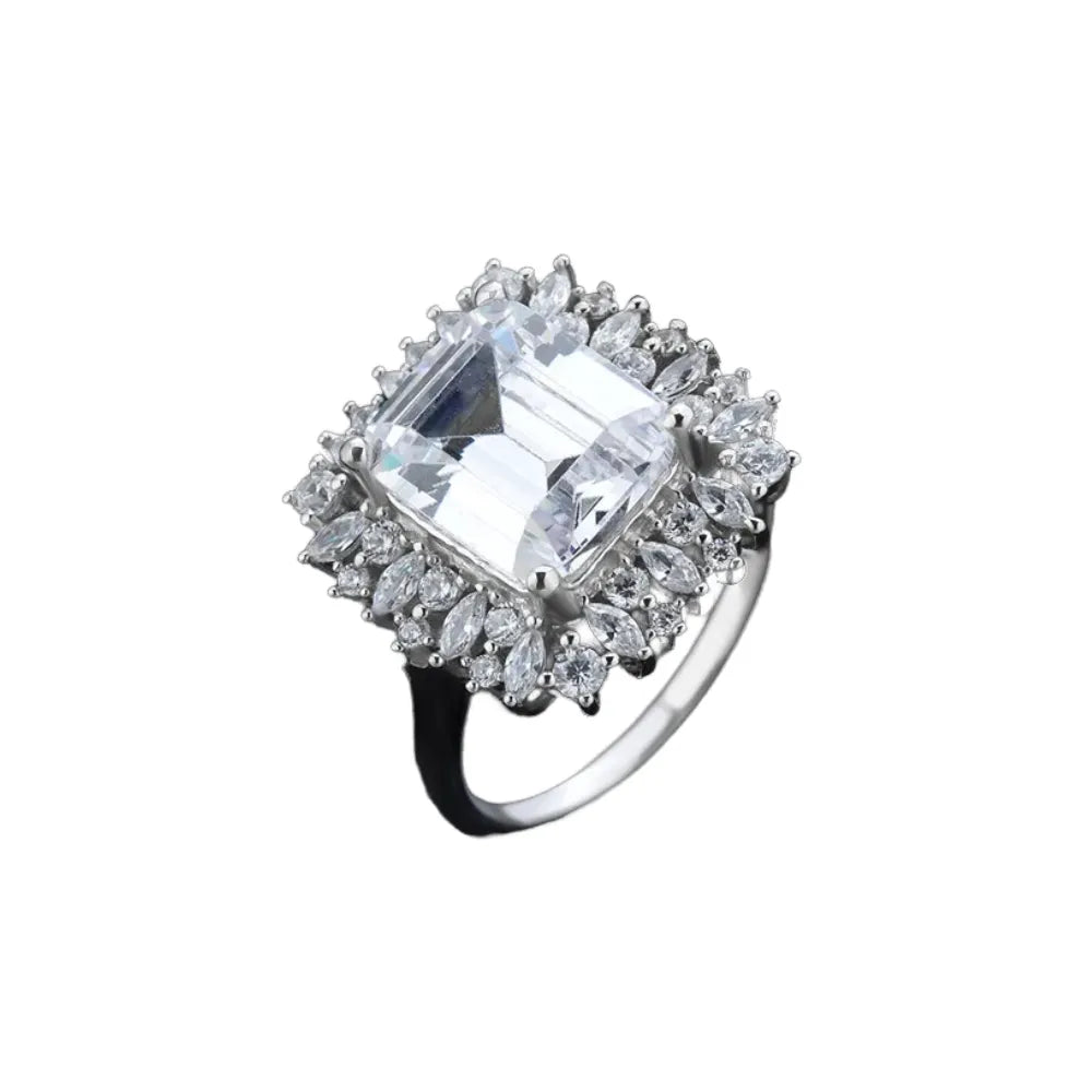 Emerald Engagement Ring 8*10 925 Silver Zircon