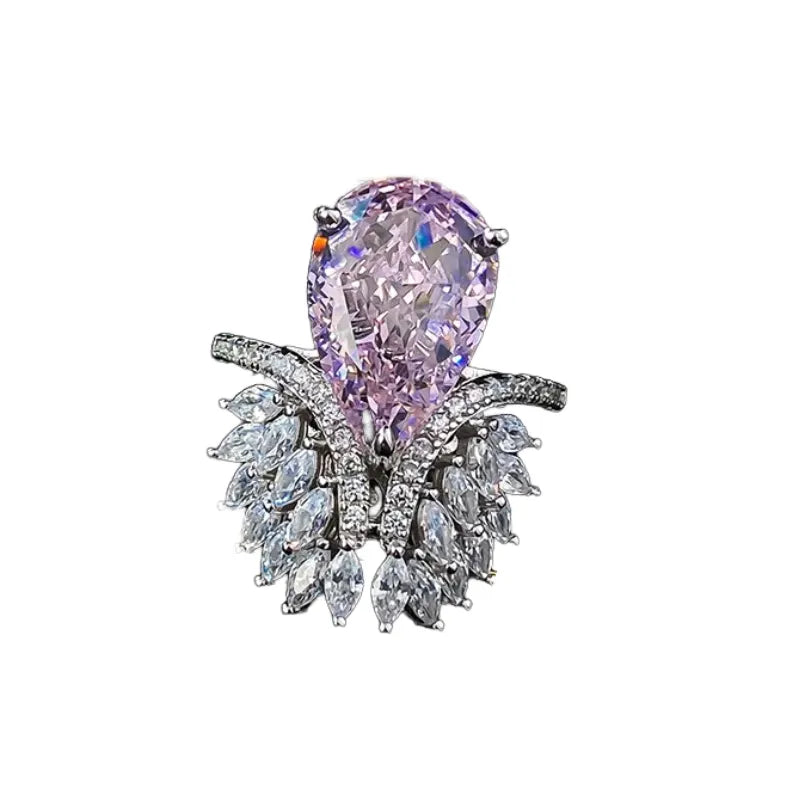 Pear Engagement Ring 10*15 925 Silver Pink High Carbon Diamond