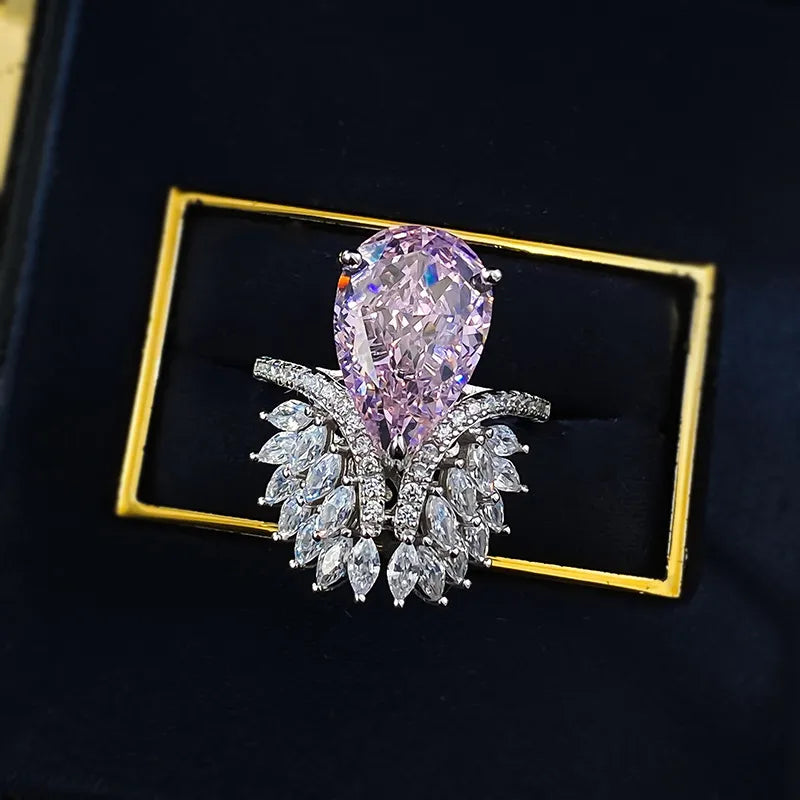 Pear Engagement Ring 10*15 925 Silver Pink High Carbon Diamond