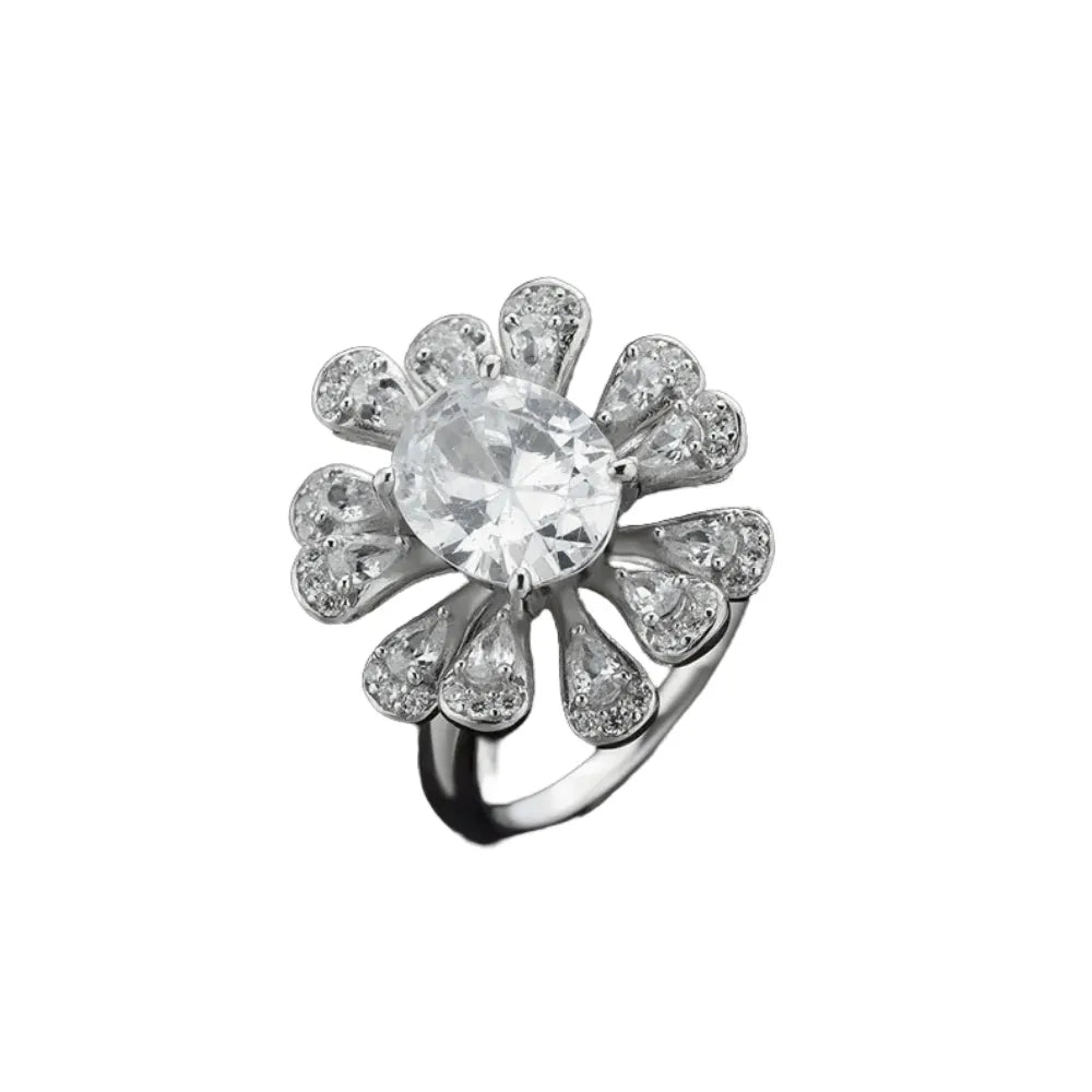 Oval Flower Engagement Ring 8*10 925 Silver Zircon