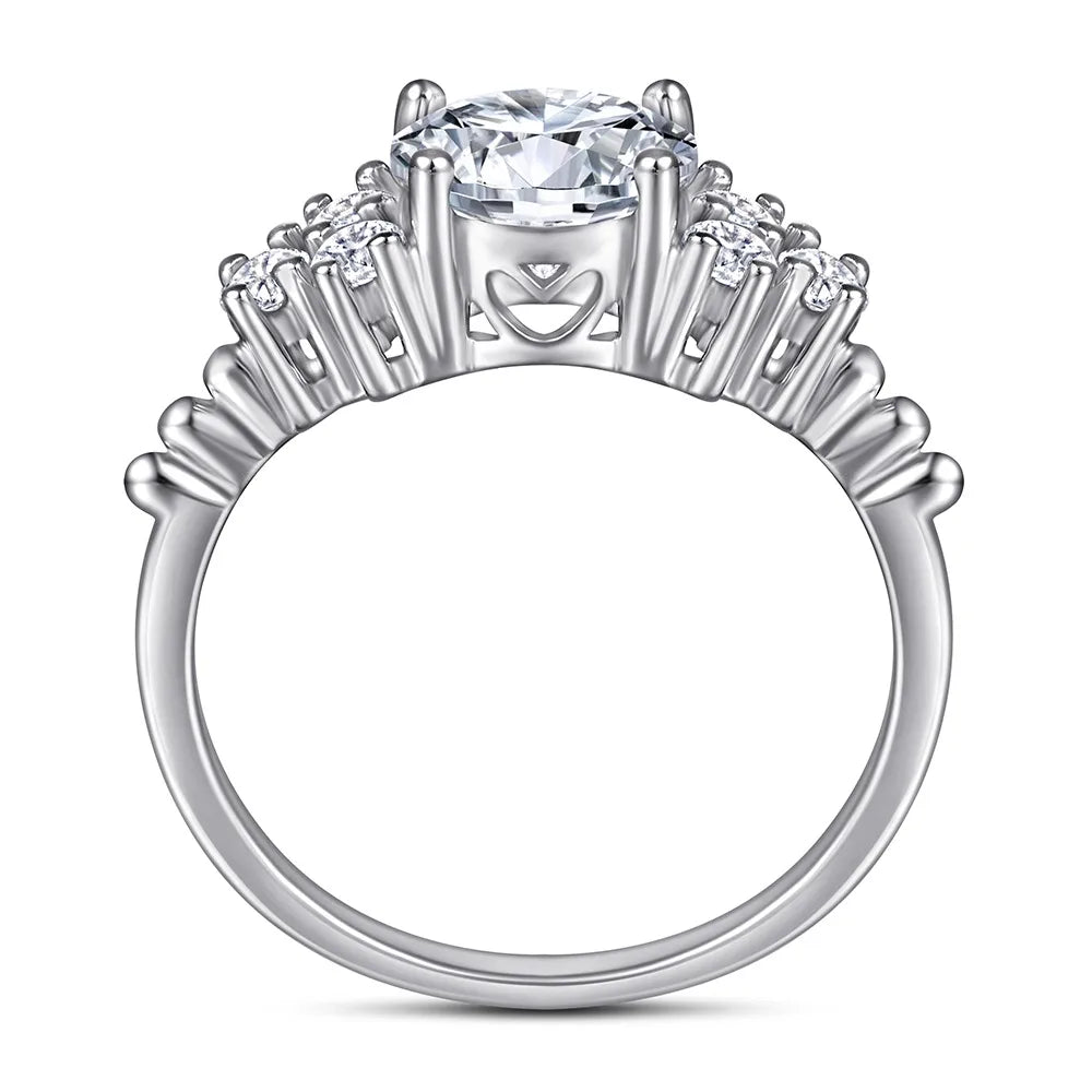 Round Engagement Ring 7.5mm 925 Silver Zircon