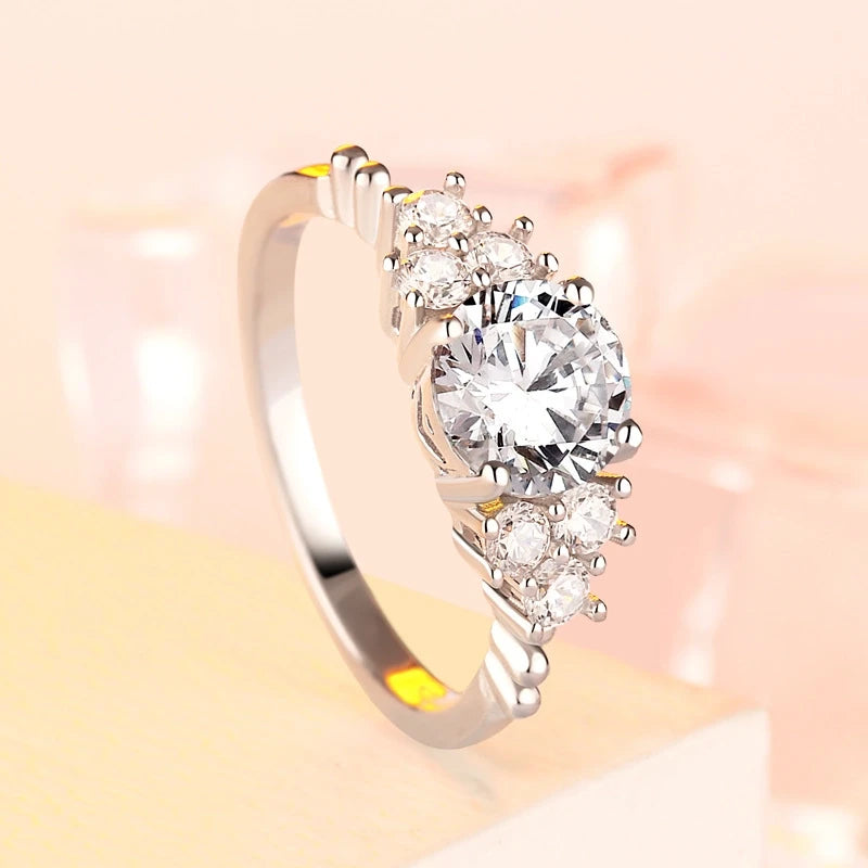 Round Engagement Ring 7.5mm 925 Silver Zircon