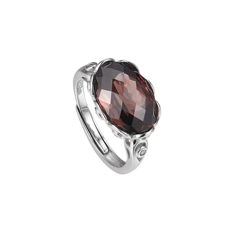 Oval Engagement Ring 925 Silver Coffee Zircon