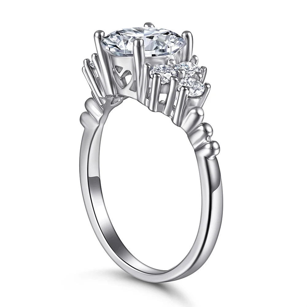 Round Engagement Ring 7.5mm 925 Silver Zircon