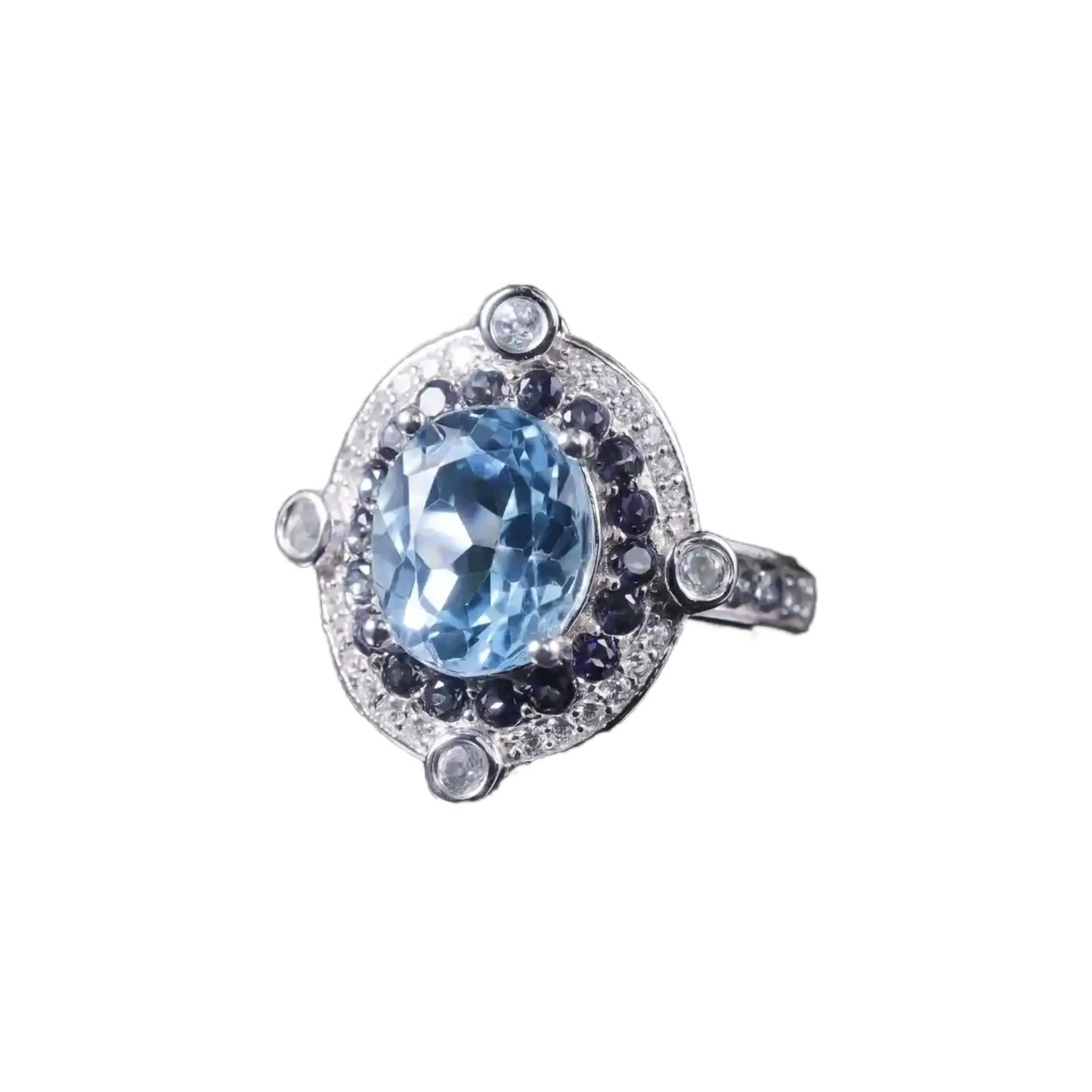 Oval Engagement Ring 925 Silver Blue Topaz