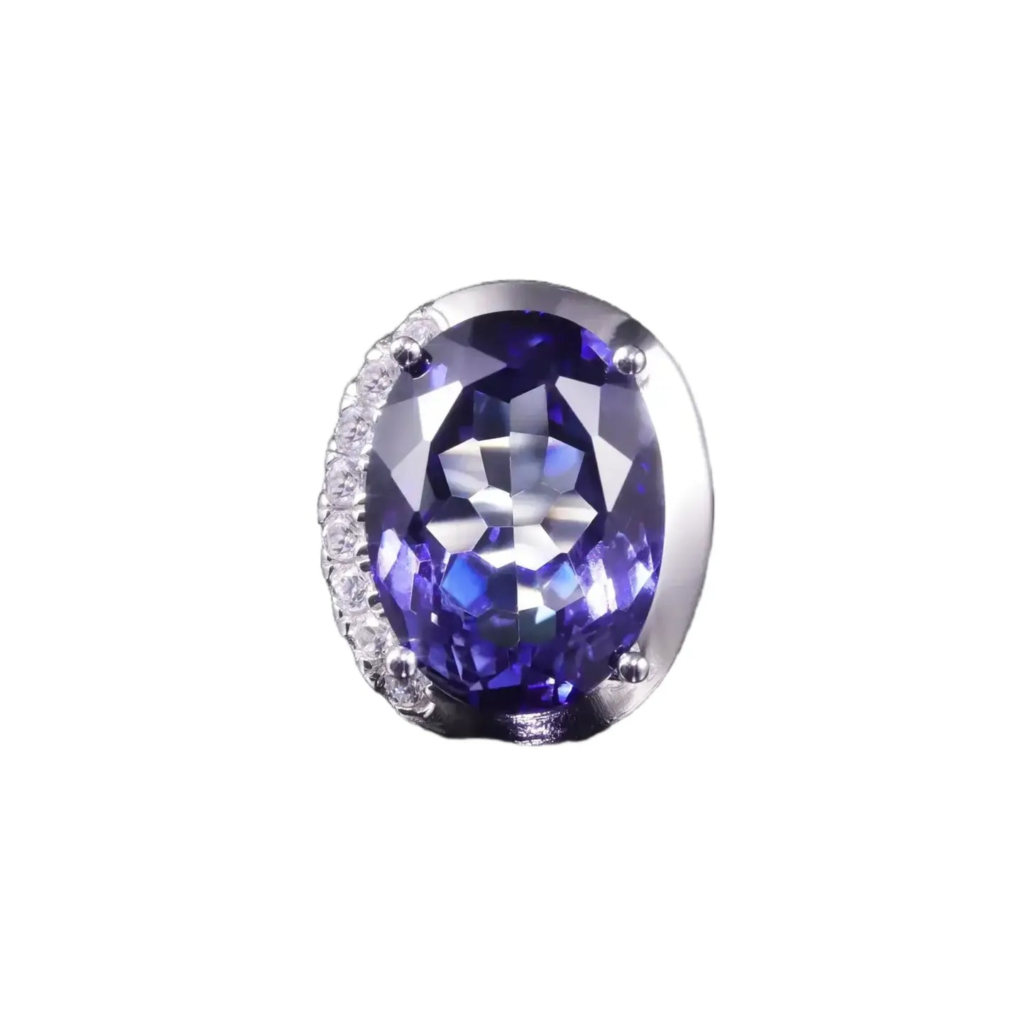 Oval Engagement Ring 925 Silver Blue Crystal