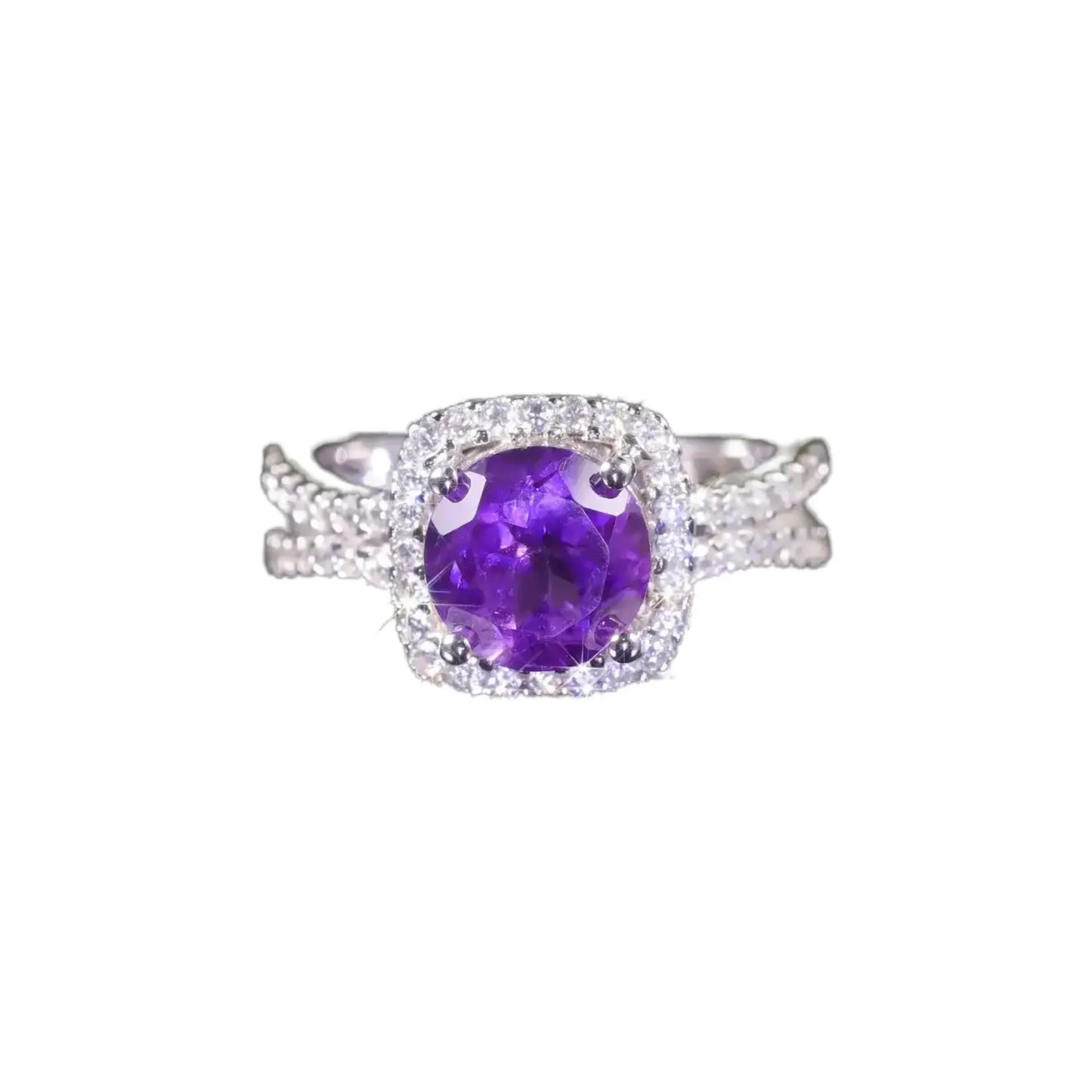 Round Engagement Ring 925 Silver Amethyst