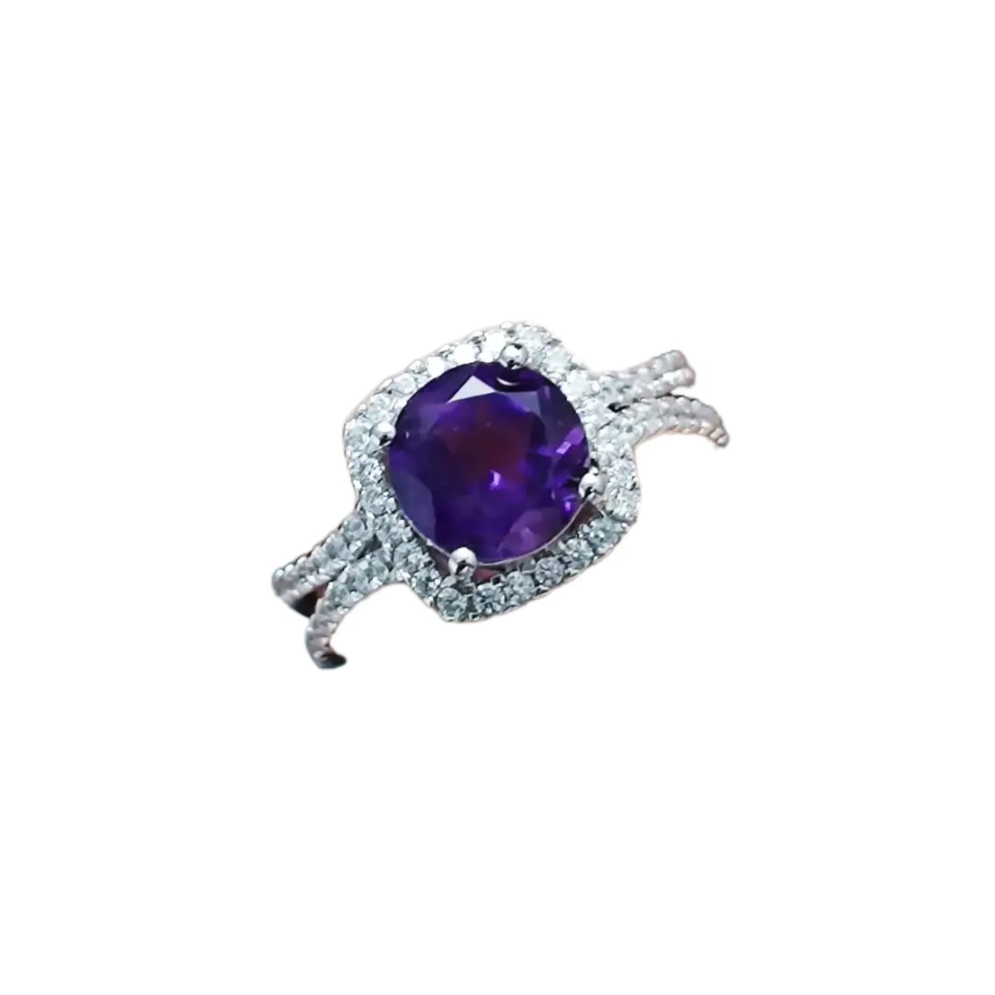 Round Engagement Ring 925 Silver Amethyst