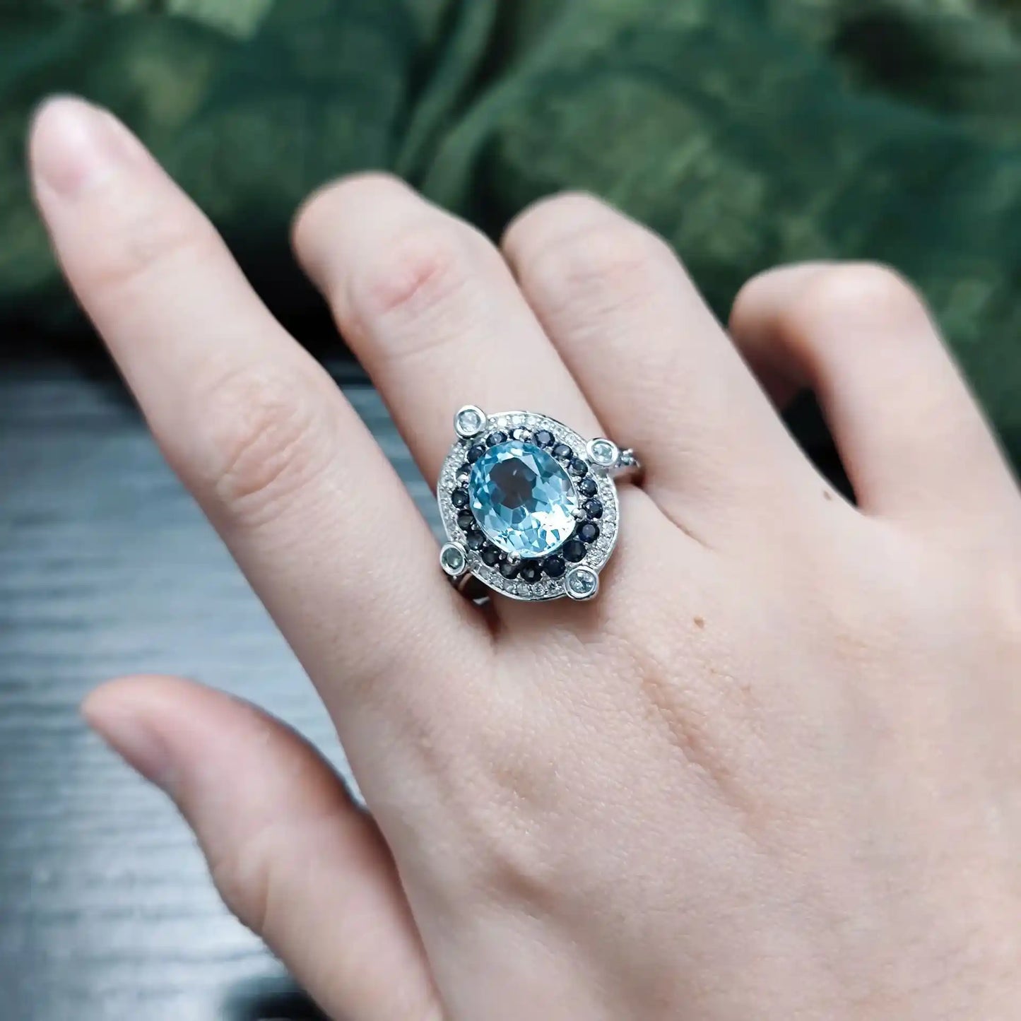 Oval Engagement Ring 925 Silver Blue Topaz