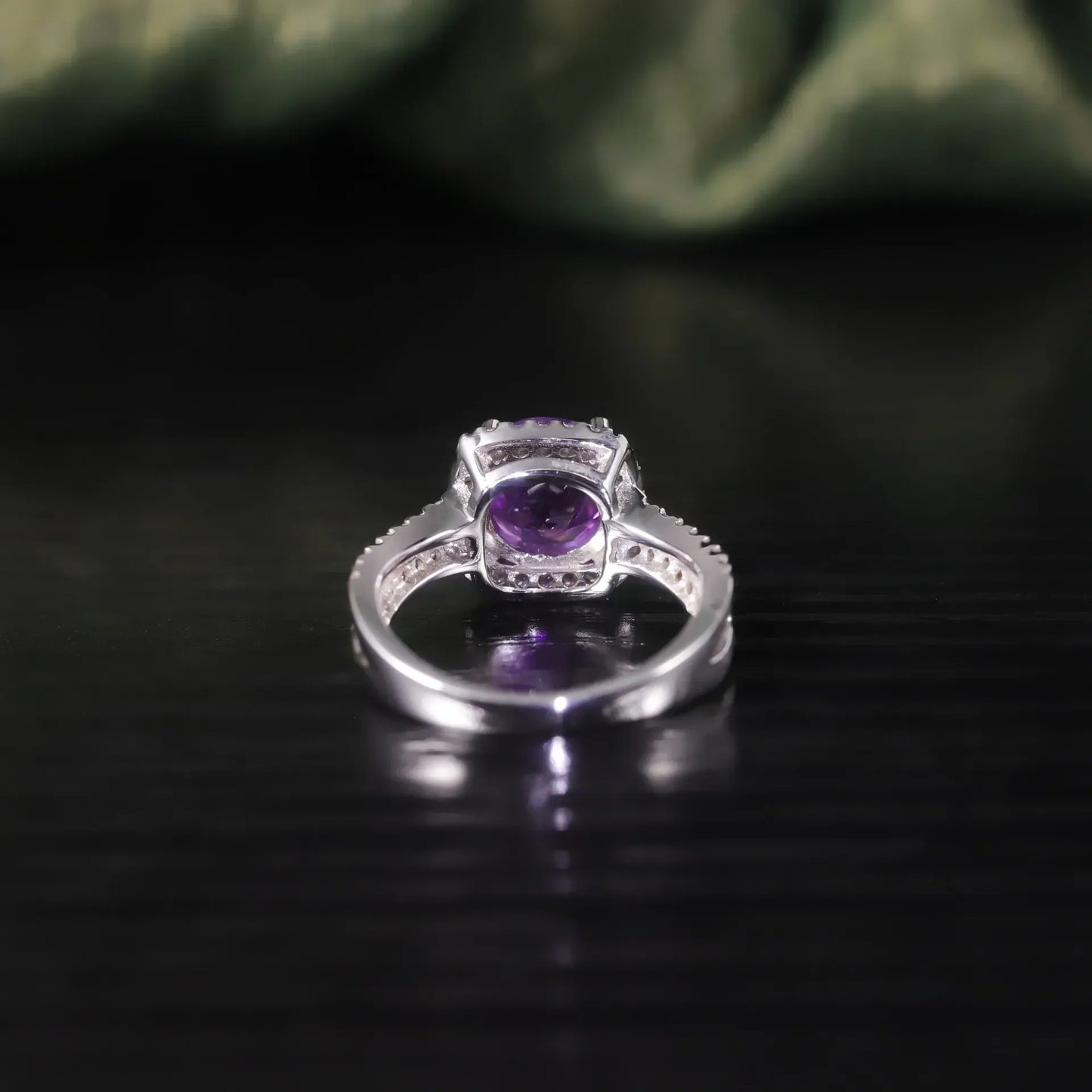 Round Engagement Ring 925 Silver Amethyst