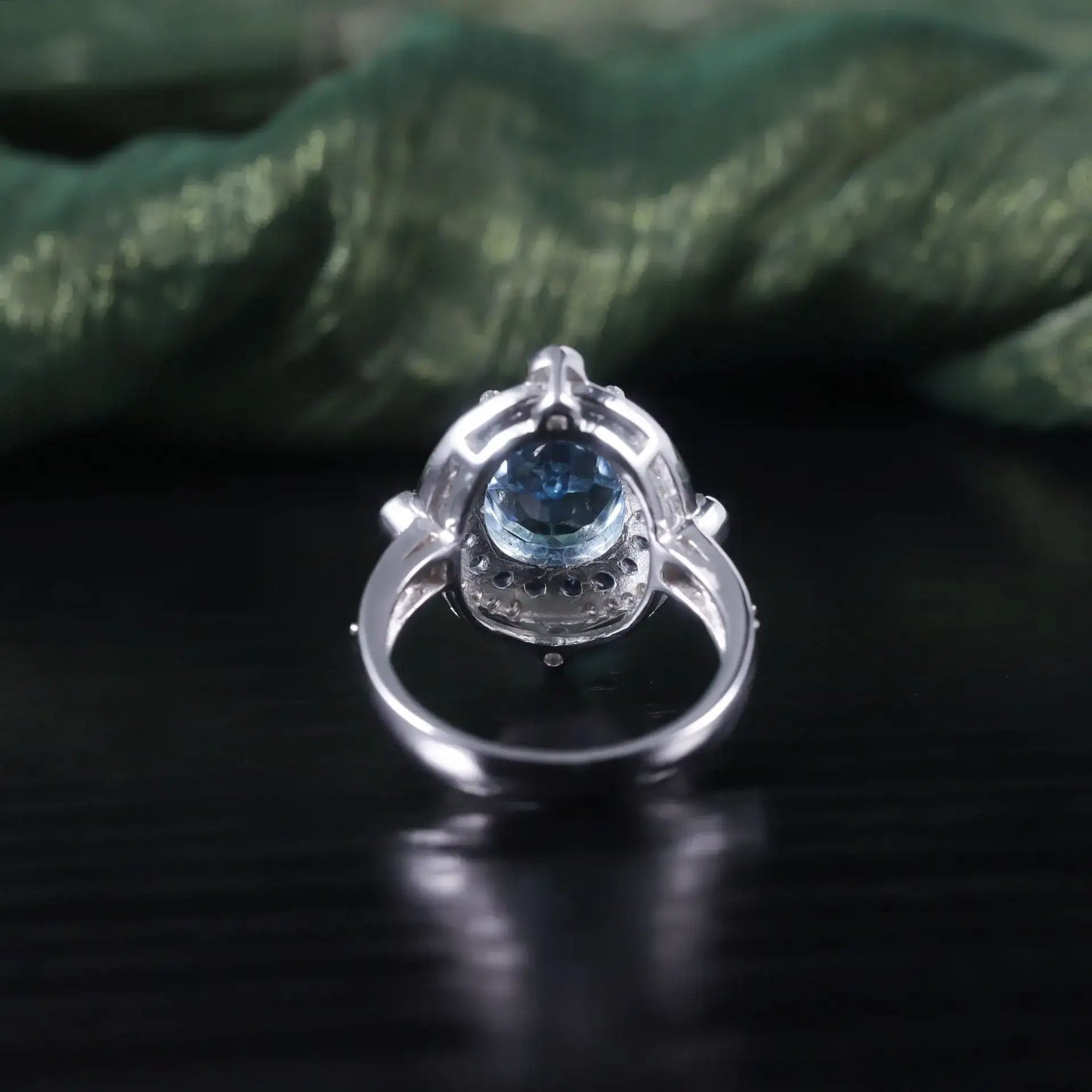 Oval Engagement Ring 925 Silver Blue Topaz