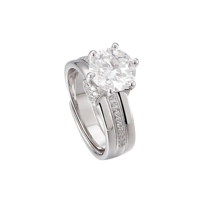 Round Engagement Ring 925 Silver Moissanite Open Ring