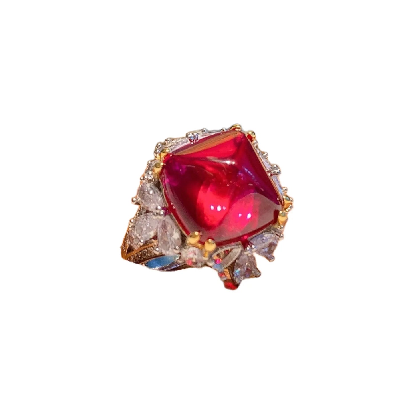 Sugar Tower Engagement Ring 14*14 925 Silver Ruby