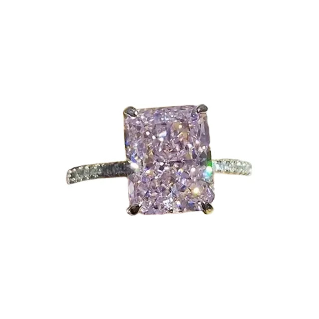 Radiant Engagement Ring 925 Silver Pink High Carbon Diamond