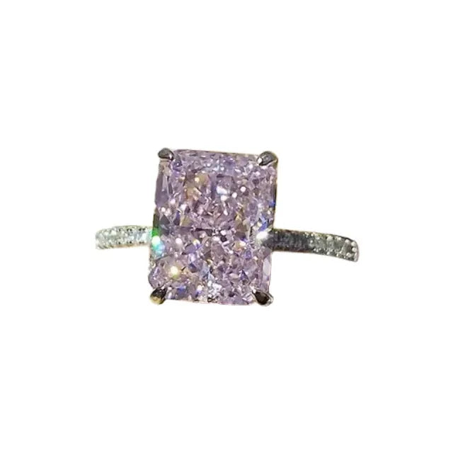 Radiant Engagement Ring 925 Silver Pink High Carbon Diamond