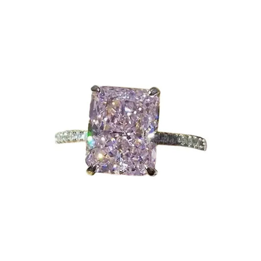 Radiant Engagement Ring 925 Silver Pink High Carbon Diamond