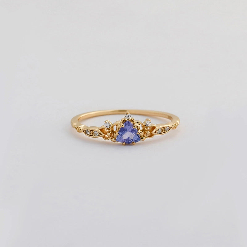 Triangle Engagement Ring 925 Silver Blue Tanzanite