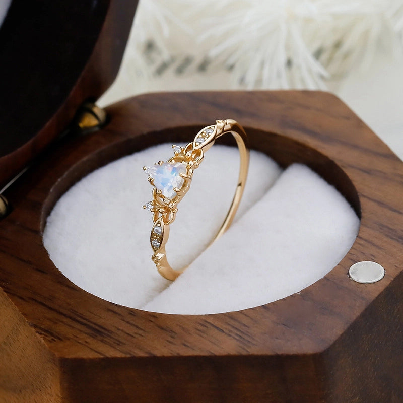 Triangle Engagement Ring 925 Silver White Moonstone