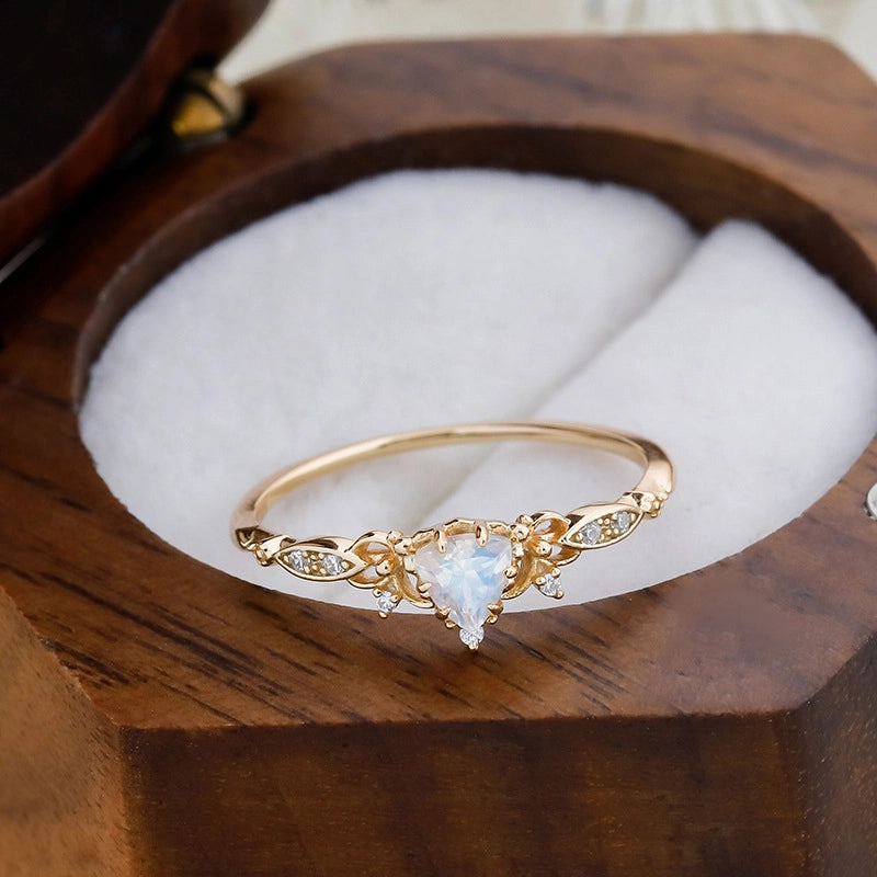 Triangle Engagement Ring 925 Silver White Moonstone
