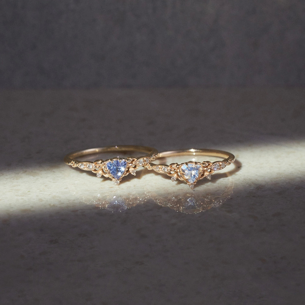 Triangle Engagement Ring 925 Silver White Moonstone