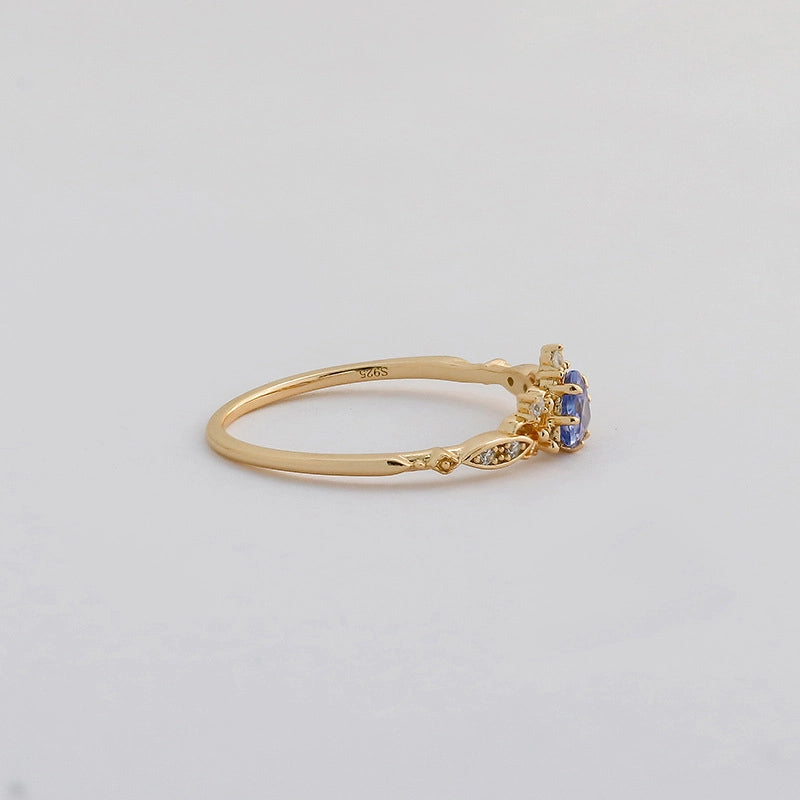 Triangle Engagement Ring 925 Silver Blue Tanzanite