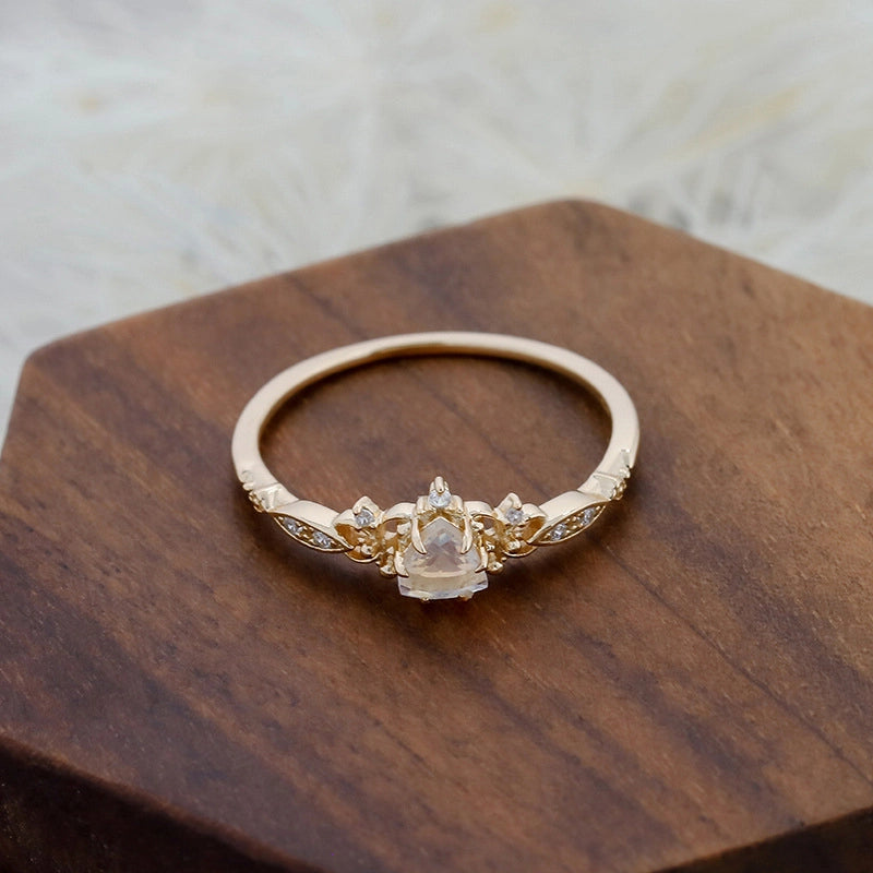 Triangle Engagement Ring 925 Silver White Moonstone