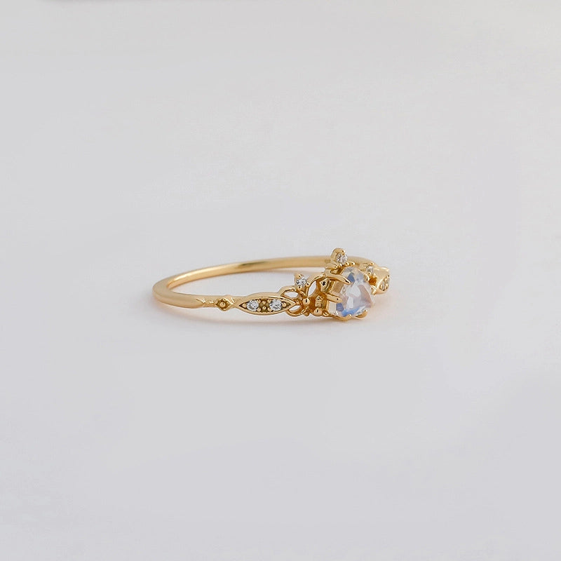Triangle Engagement Ring 925 Silver White Moonstone