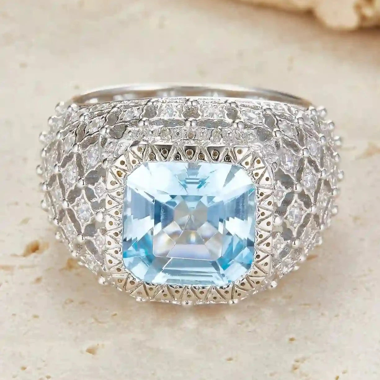 Asscher Engagement Ring 925 Silver Topaz