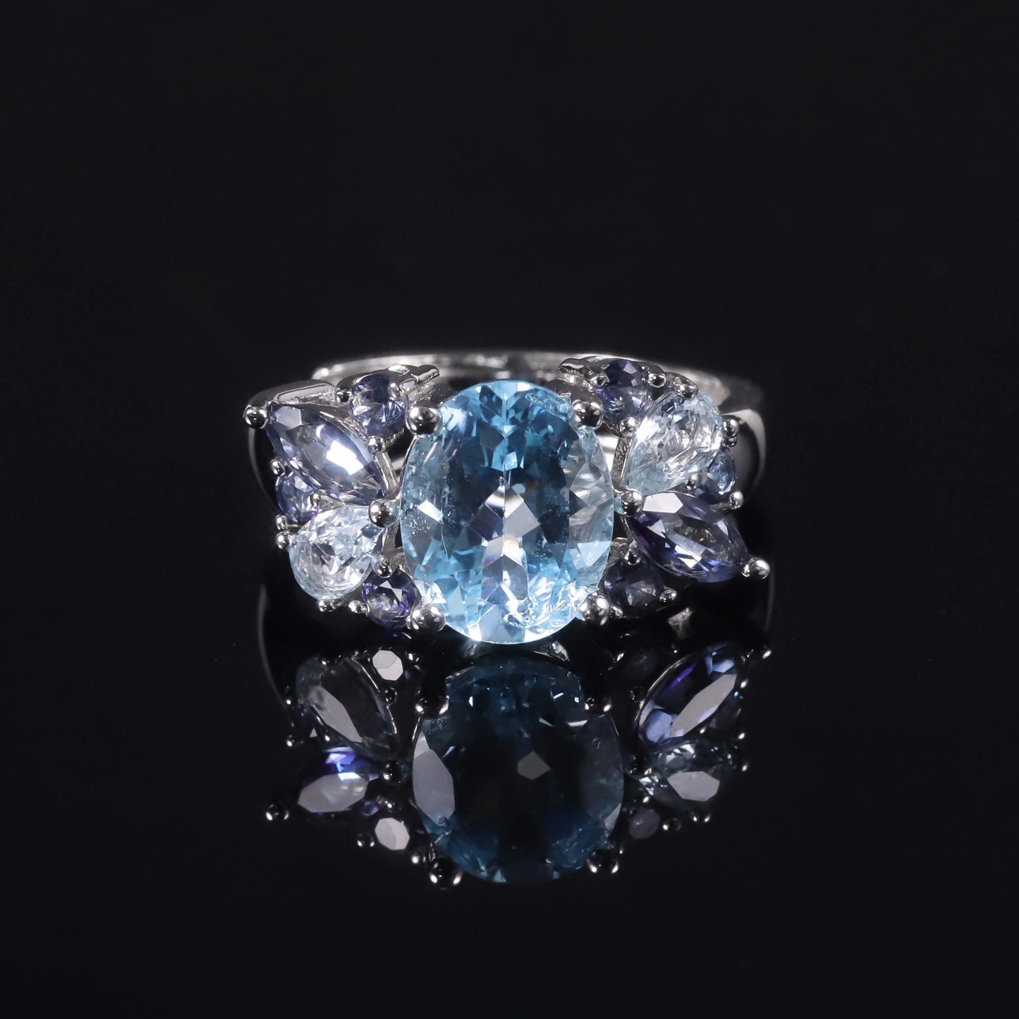 Oval Engagement Ring 925 Silver Natural Topaz Open Ring