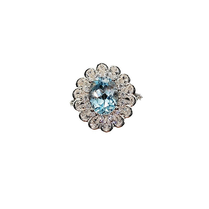 Oval Engagement Ring 6*8 925 Silver Natural Topaz
