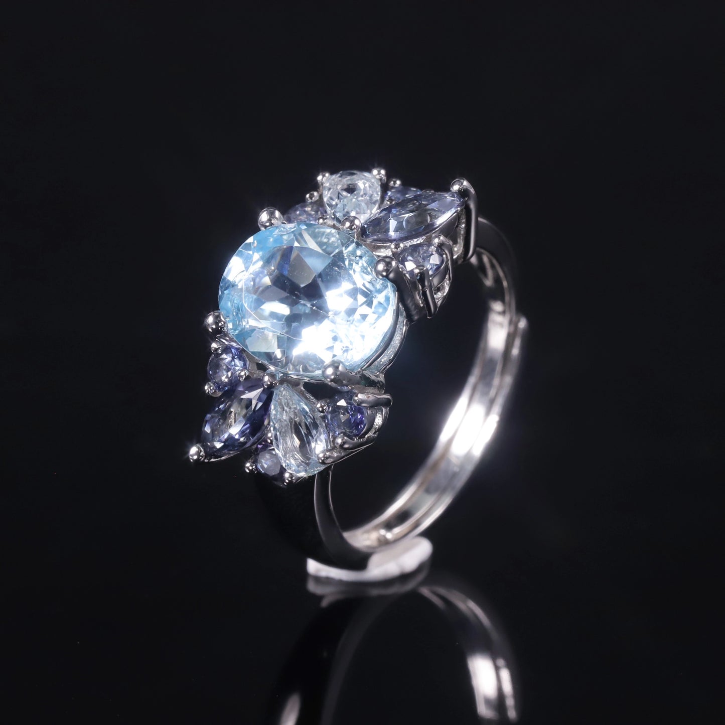 Oval Engagement Ring 925 Silver Natural Topaz Open Ring
