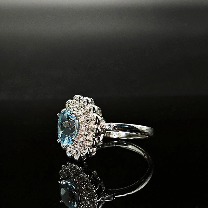 Oval Engagement Ring 6*8 925 Silver Natural Topaz