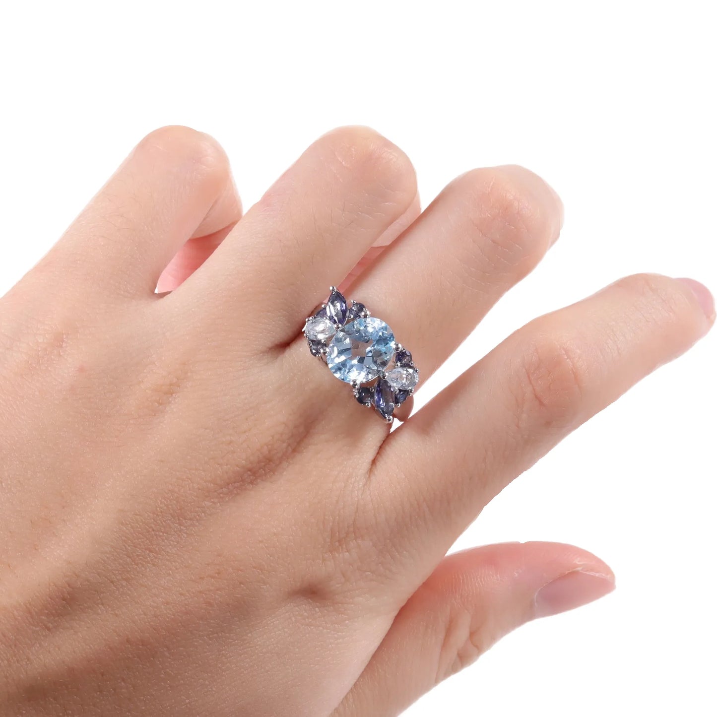 Oval Engagement Ring 925 Silver Natural Topaz Open Ring