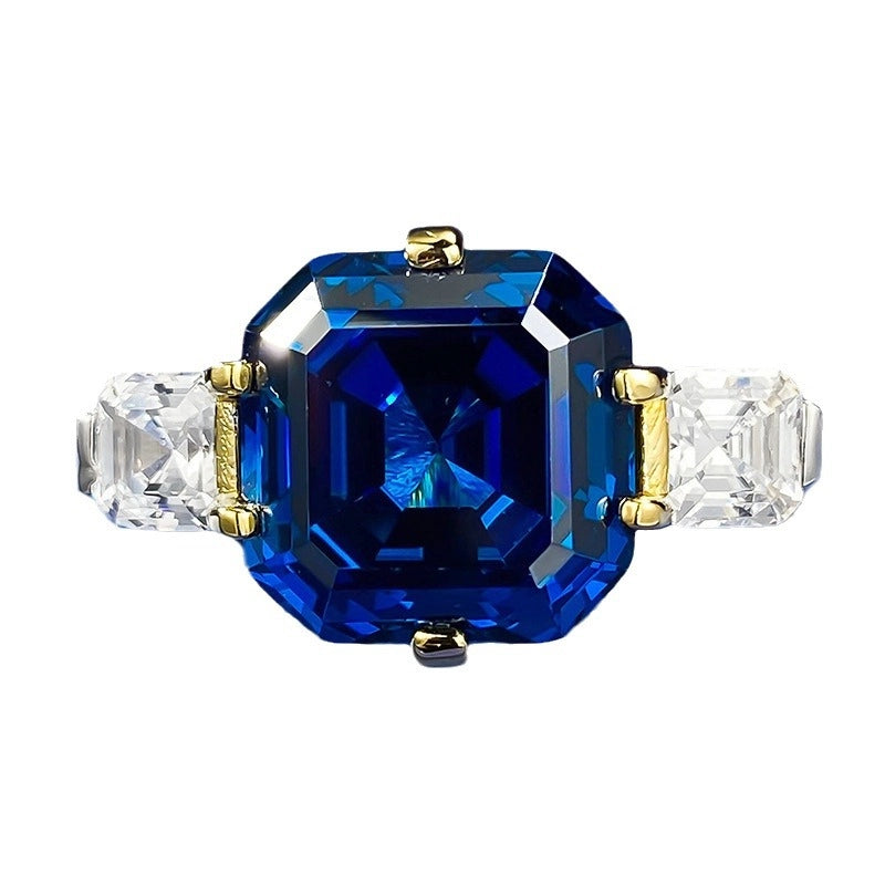 Asscher Engagement Ring 12*12 925 Silver Sapphire