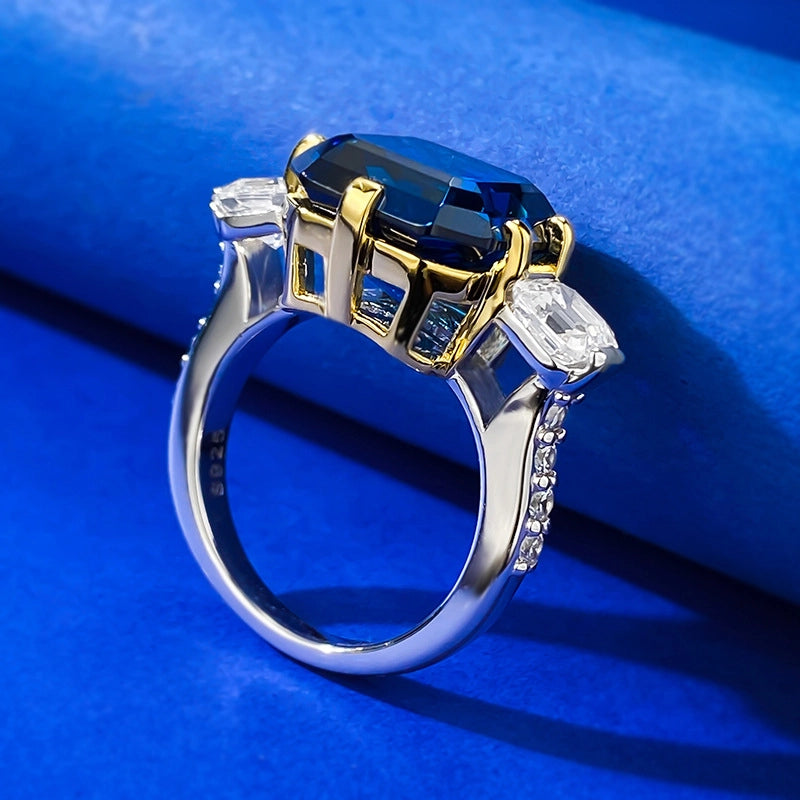 Asscher Engagement Ring 12*12 925 Silver Sapphire