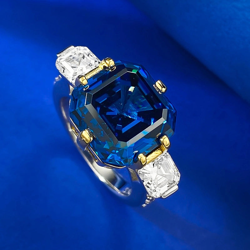 Asscher Engagement Ring 12*12 925 Silver Sapphire