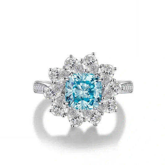 Cushion Engagement Ring 925 Silver High Carbon Diamond