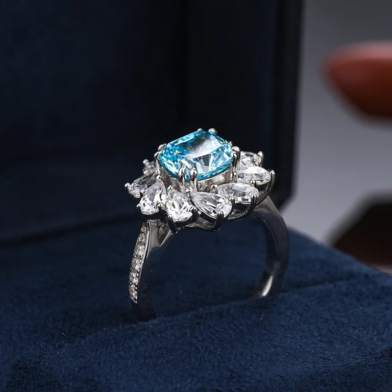Cushion Engagement Ring 925 Silver High Carbon Diamond