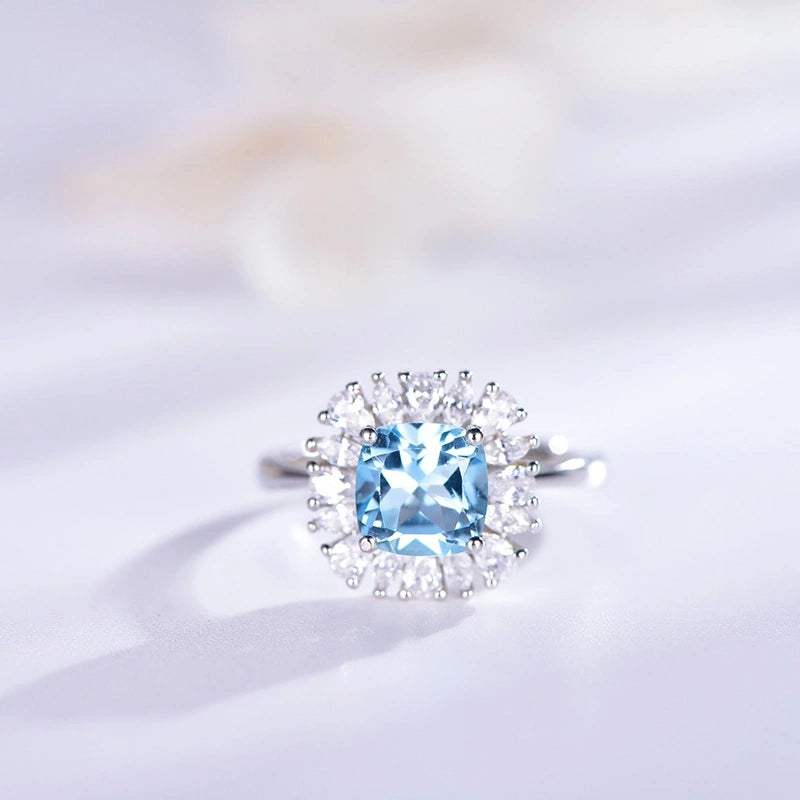 Cushion Engagement Ring 1.5ct 7*7 925 Silver Topaz Open Ring