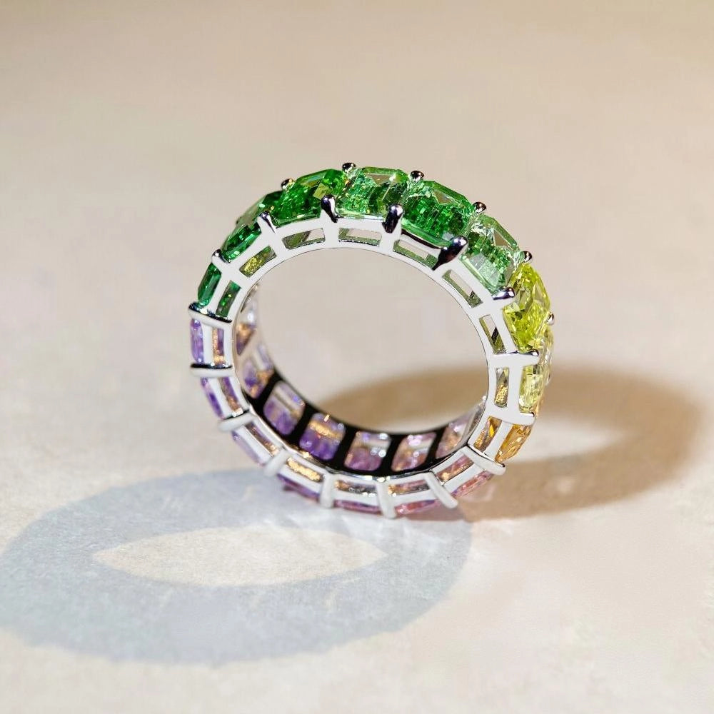 Emerald Engagement Ring 925 Silver 5A Zircon