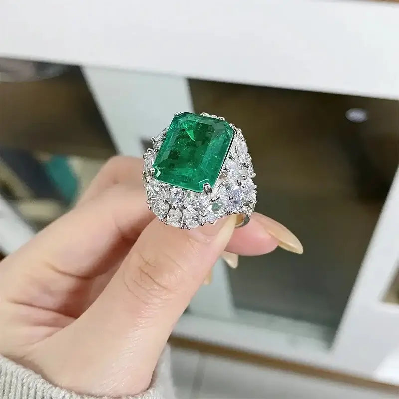 Emerald Engagement Ring 925 Silver