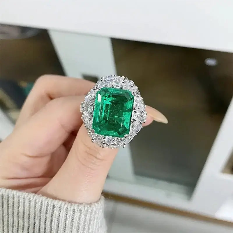Emerald Engagement Ring 925 Silver