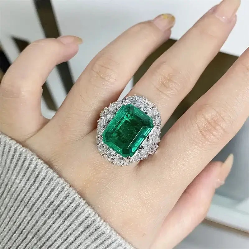 Emerald Engagement Ring 925 Silver